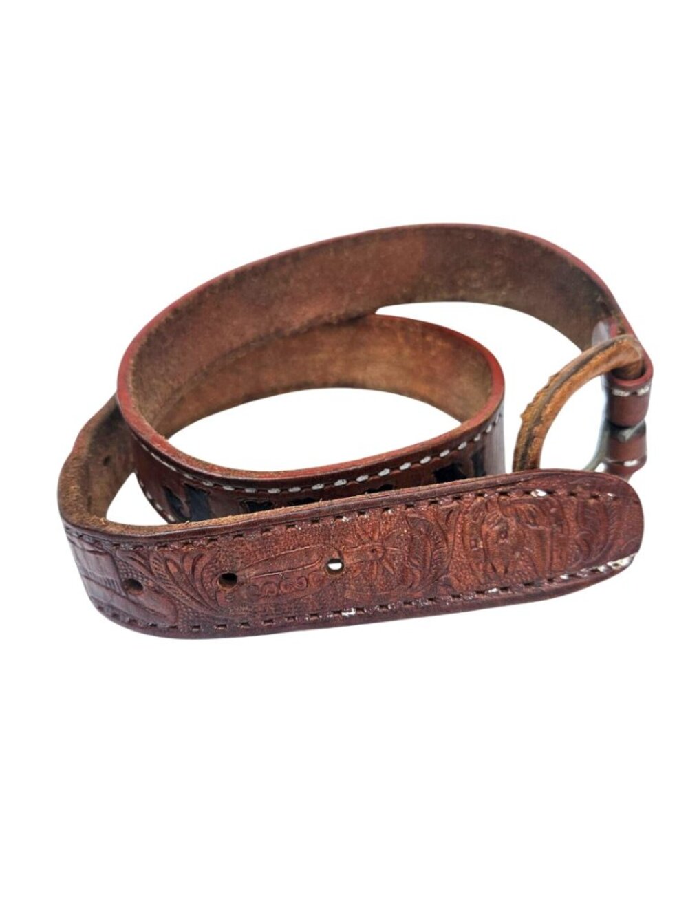 Vintage Mexican Hand Tooled Leather Belt JUAN Hecho en Mexico Western S/30 - Picture 4 of 16
